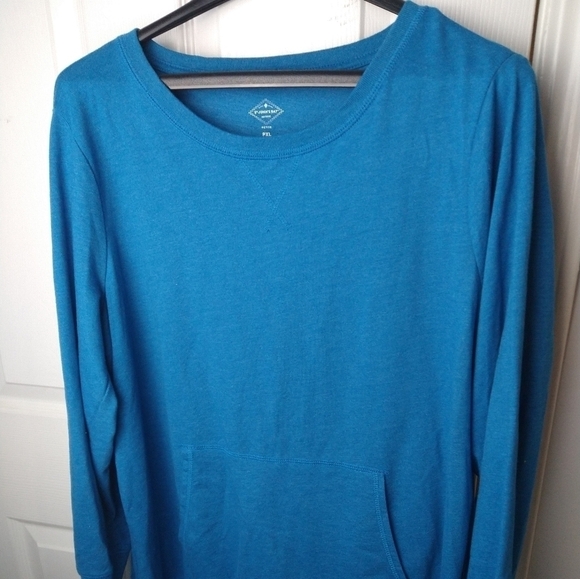 $ St. John's bay teal front pocket side snap sweatshirt. Size PXL - Picture 1 of 11